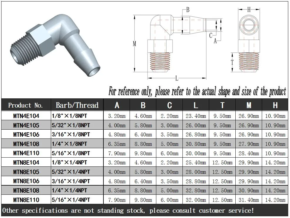 OEM & ODM Plastic 1/4-28unf Elbow Male Thread 1/8" (3.2mm) Hose Barb Fittings