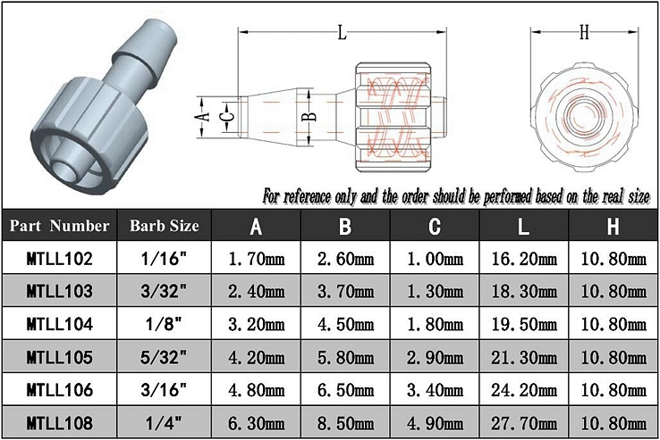 Plastic Luer Tight Female Luer Thread to 1/4" (6.4mm) ID Tubing Luer Lock Connector Hose Barb Fitting